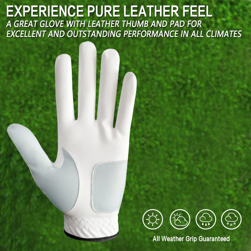 FINGER TEN Menâ€™s Golf Gloves Left Hand Right with Ball Marker 2 Pack, Weathersof Grip Soft Comfortable, Fit Size Small Medium ML Large XL (Cadet M, Worn on Left Hand) - Image 3